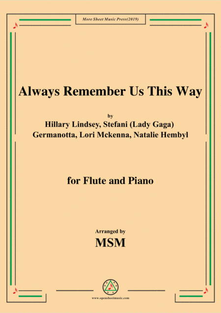 Always Remember Us This Way For Flute And Piano Sheet Music