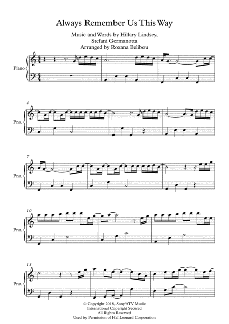 Always Remember Us This Way From A Star Is Born Easy Piano Sheet Music