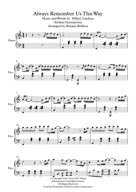 Always Remember Us This Way From A Star Is Born Piano Sheet Music