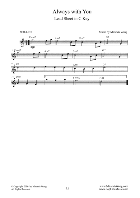 Always With You Flute Or Oboe Solo In C Key With Chords Sheet Music