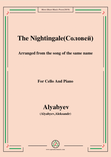Alyabyev The Nightingale For Cello And Piano Sheet Music