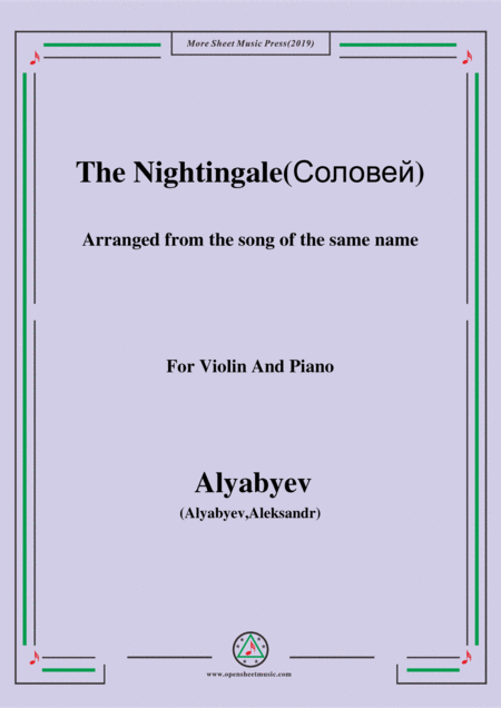 Alyabyev The Nightingale For Violin And Piano Sheet Music