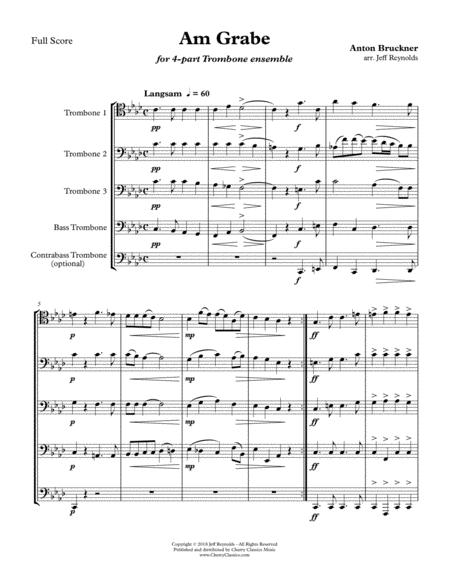 Am Grabe At The Grave For 4 Part Trombone Ensemble Choir Sheet Music