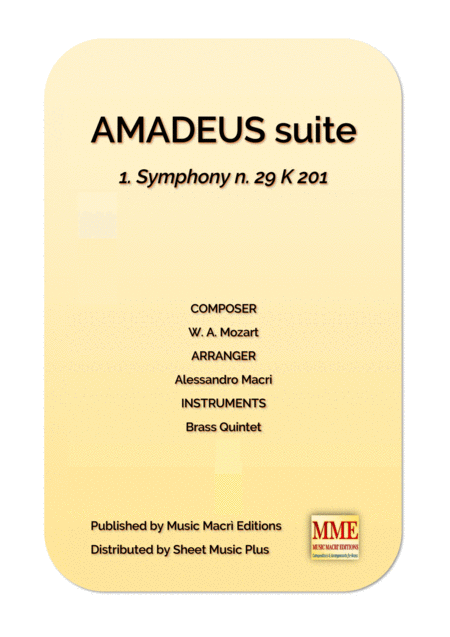 Amadeus Suite 1 Symphony N 29 Sheet Music