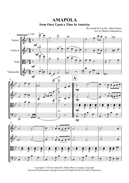 Free Sheet Music Amapola From Once Upon A Time In America