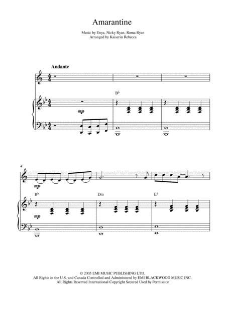 Free Sheet Music Amarantine For Bb Trumpet Solo And Piano Accompaniment