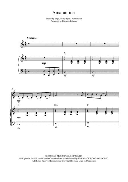 Amarantine For Oboe Solo And Piano Accompaniment Sheet Music