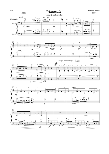 Free Sheet Music Amarula Duetto For Cello