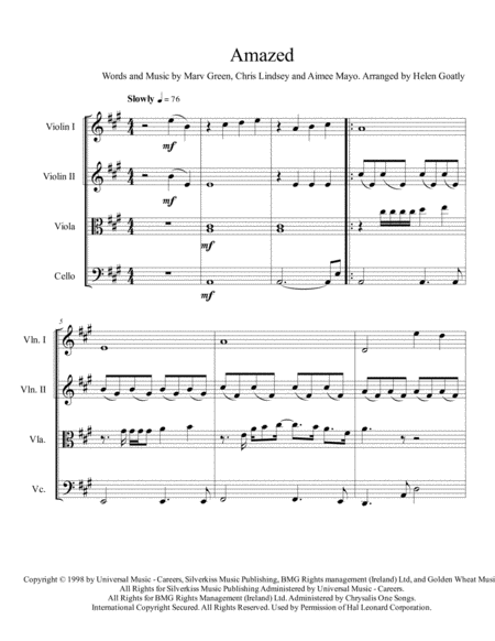 Free Sheet Music Amazed By Lonestar Arranged For String Quartet