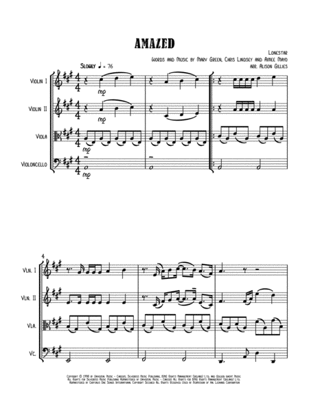 Free Sheet Music Amazed String Quartet