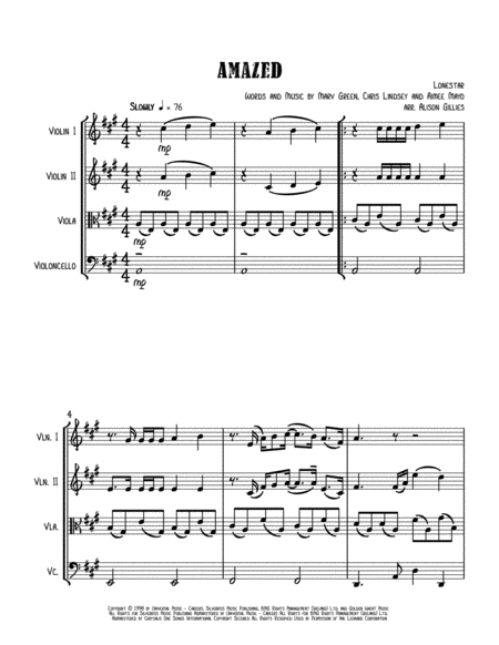 Amazed String Quartet Sheet Music