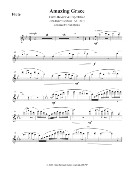 Free Sheet Music Amazin Grace Flute Piano Flute Part