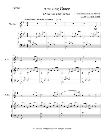 Amazing Grace Alto Sax Piano And Sax Part Sheet Music