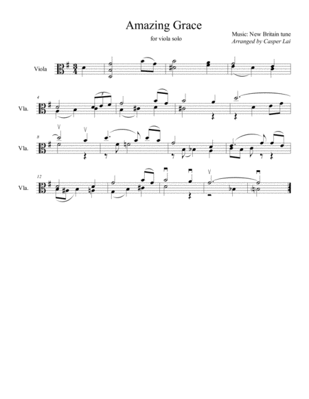 Free Sheet Music Amazing Grace Arrangement For Unaccompanied Viola