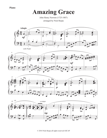 Amazing Grace B Flat Tenor Sax Piano Piano Part Sheet Music