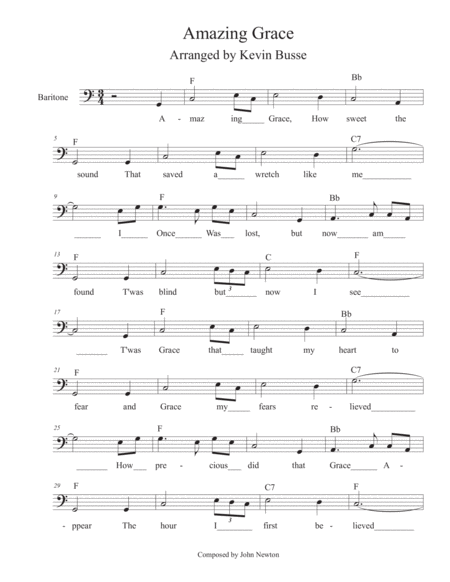 Amazing Grace Baritone Voice Sheet Music