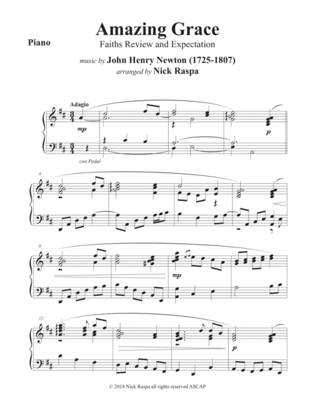 Amazing Grace Cello Piano Piano Part Sheet Music