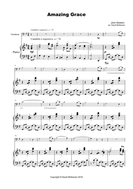 Free Sheet Music Amazing Grace Concert Solo For Trombone And Piano
