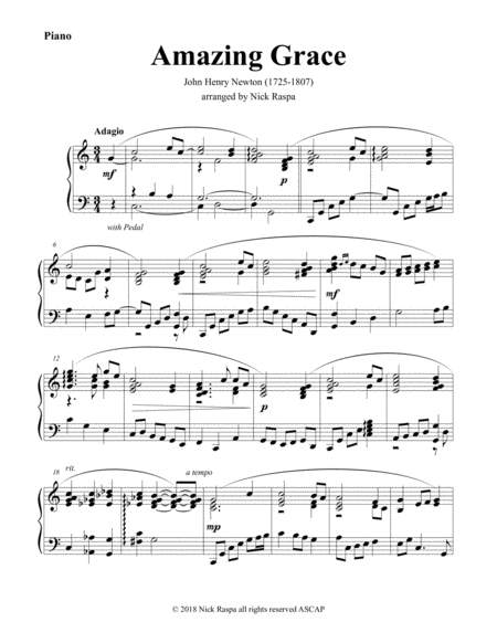 Amazing Grace E Flat Alto Sax Piano Piano Part Sheet Music