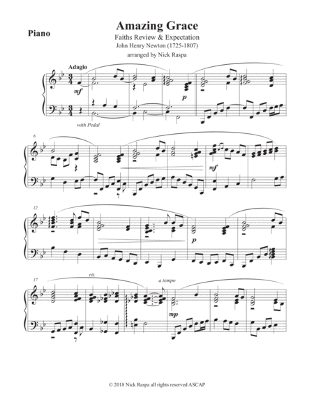 Amazing Grace Flute Piano Piano Part Sheet Music