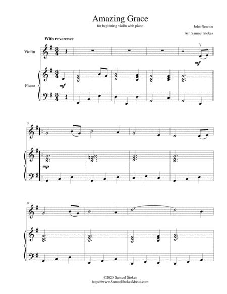 Amazing Grace For Beginning Violin With Optional Piano Accompaniment Sheet Music