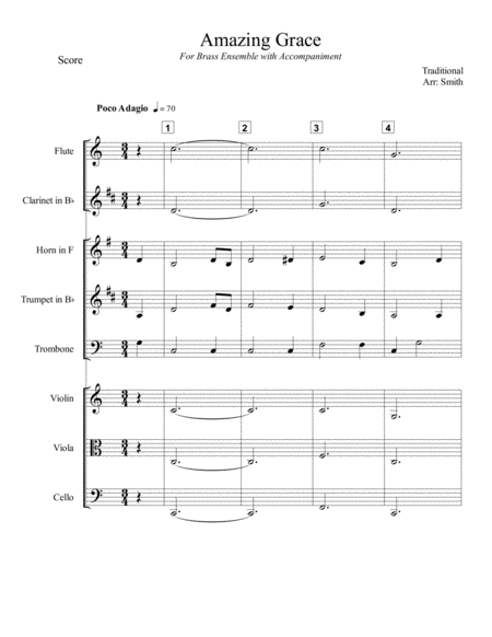 Free Sheet Music Amazing Grace For Brass W String Accompaniment