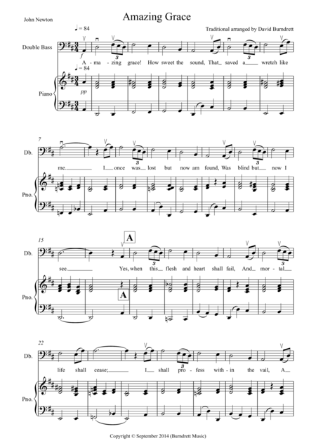 Amazing Grace For Double Bass And Piano Sheet Music