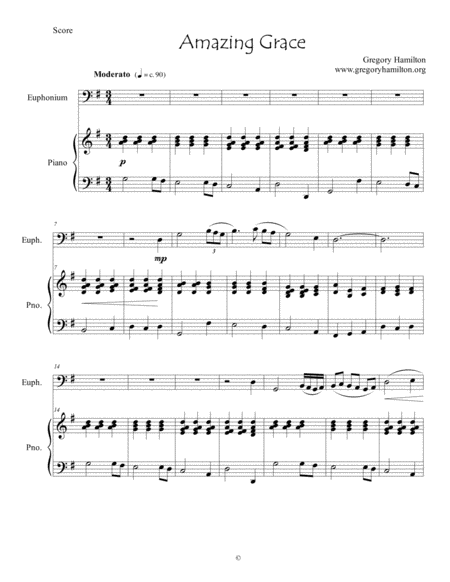 Free Sheet Music Amazing Grace For Ephonium And Piano