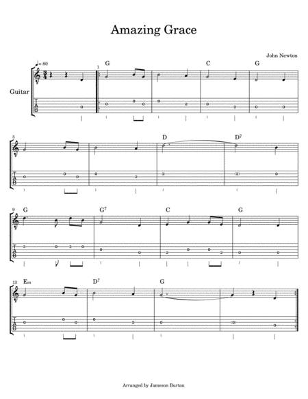 Amazing Grace For Guitar Sheet Music