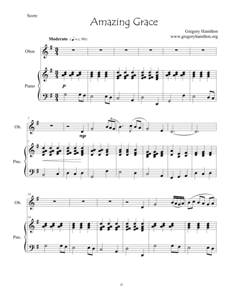 Free Sheet Music Amazing Grace For Oboe And Piano