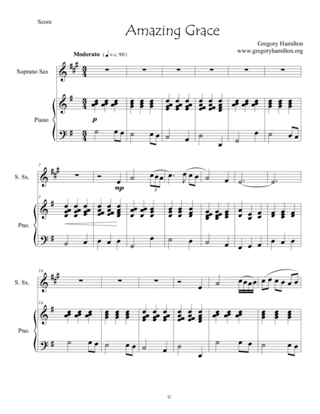 Amazing Grace For Soprano Sax And Piano Sheet Music