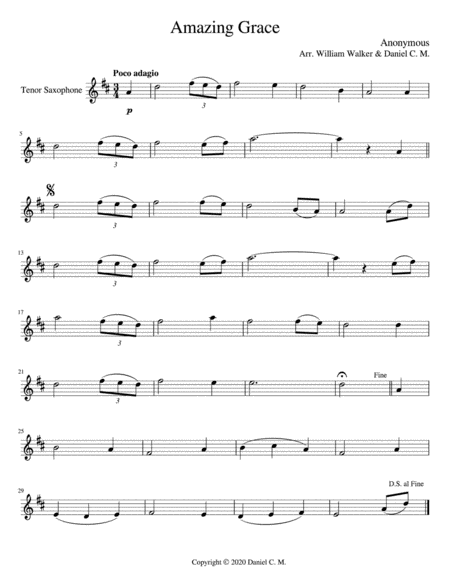 Amazing Grace For Tenor Saxophone And Piano Sheet Music