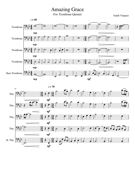 Amazing Grace For Trombone Quintet Sheet Music