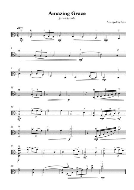 Amazing Grace For Viola Solo Unaccompaniment Intermediate Level Sheet Music