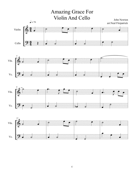 Free Sheet Music Amazing Grace For Violin And Cello
