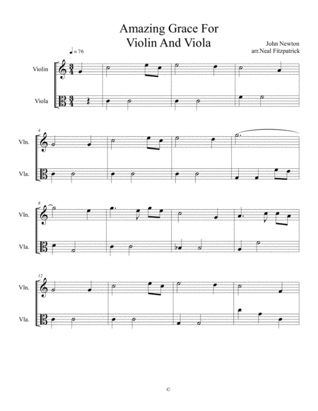 Amazing Grace For Violin And Viola Sheet Music