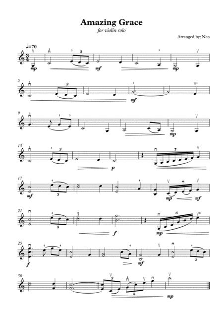 Amazing Grace For Violin Solo Unaccompaniment Intermediate Level Sheet Music