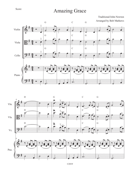 Amazing Grace For Violin Viola Cello Or Bass Solo And Piano Sheet Music