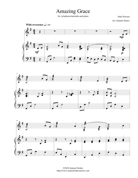 Free Sheet Music Amazing Grace For Xylophone Or Marimba With Piano