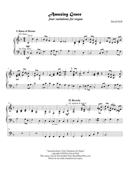 Amazing Grace Four Variations For Organ Sheet Music