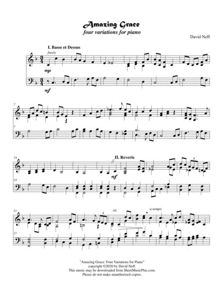 Free Sheet Music Amazing Grace Four Variations For Piano