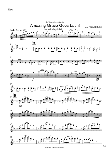 Free Sheet Music Amazing Grace Goes Latin Wind Quintet Set Of Parts X5