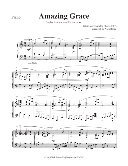 Amazing Grace Horn In F And Piano Piano Part Sheet Music