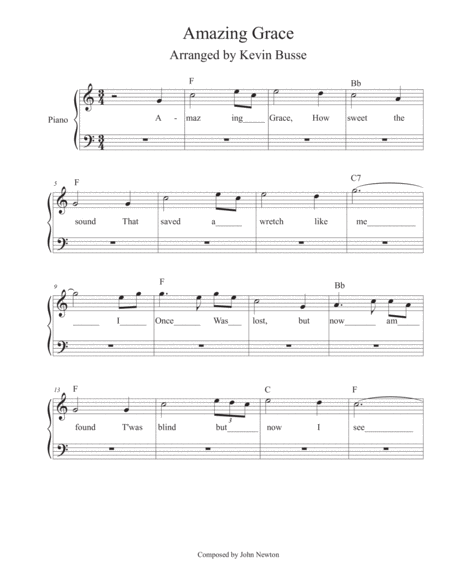 Amazing Grace In The Easy Key Of C Piano Sheet Music