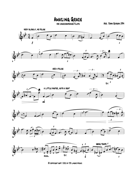 Amazing Grace Jazzy Version For Flute Alone Sheet Music