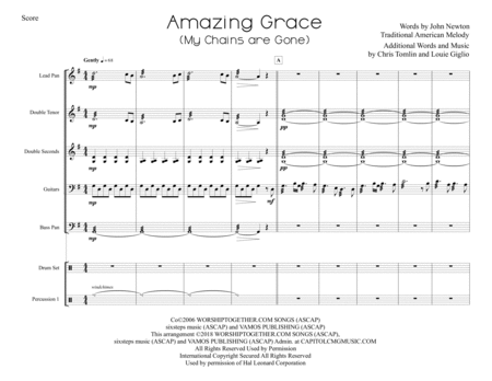 Free Sheet Music Amazing Grace My Chains Are Gone For Steel Band