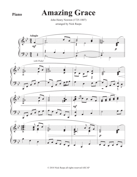 Amazing Grace Oboe Piano Piano Part Sheet Music