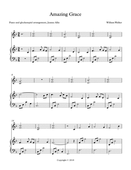 Amazing Grace Piano And Glockenspiel Arrangement Sheet Music