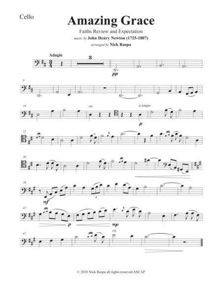 Amazing Grace Piano Trio Violin Cello Piano Cello Part Sheet Music