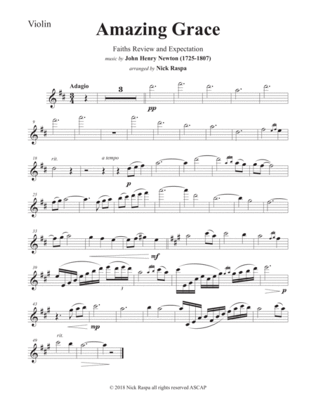 Free Sheet Music Amazing Grace Piano Trio Violin Cello Piano Violin Part